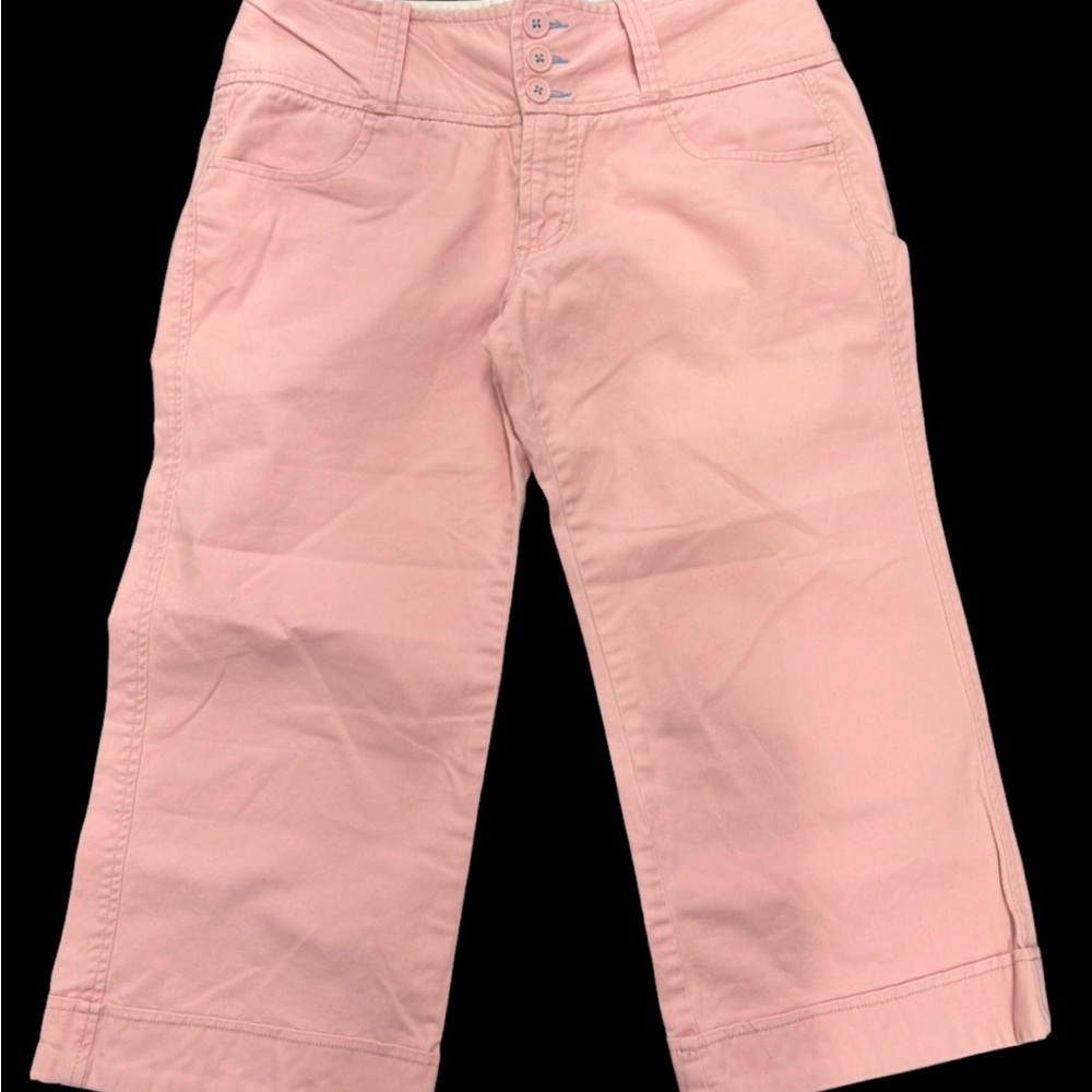 Cotton Light Pink Wide low rise Leg Crop Pants